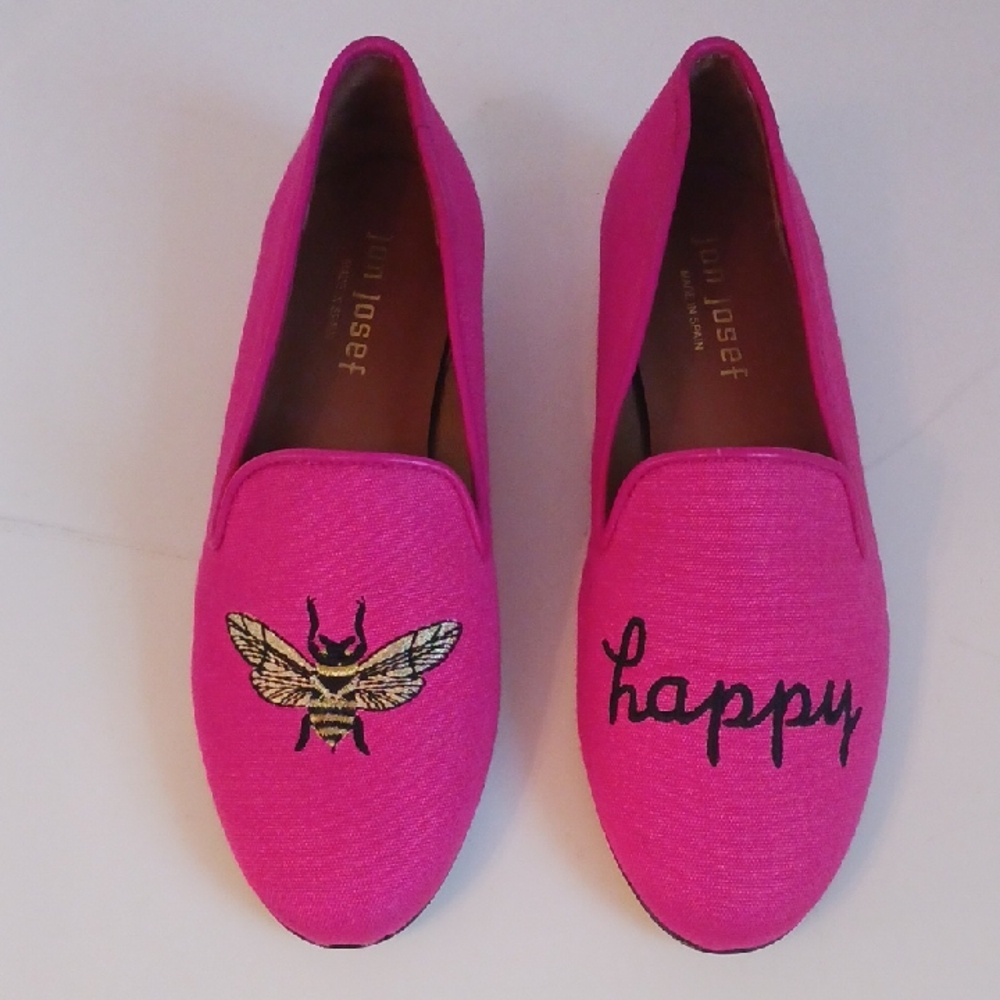 Jon Joseph Pink W Embr Bee Loafers.